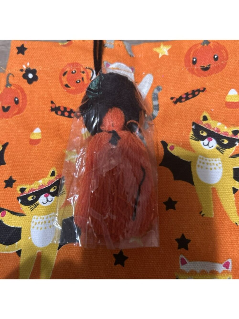 Ghost Party Halloween Canvas Treat Bag With Cat & Pumpkin Print Orange & Black I - Picture 3 of 4